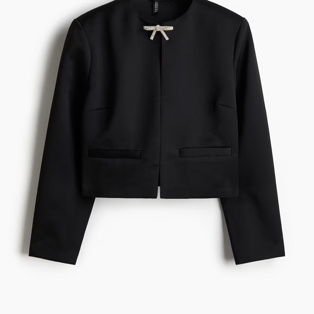 H&M Elegant Black Blazer with Rhinestone Bow